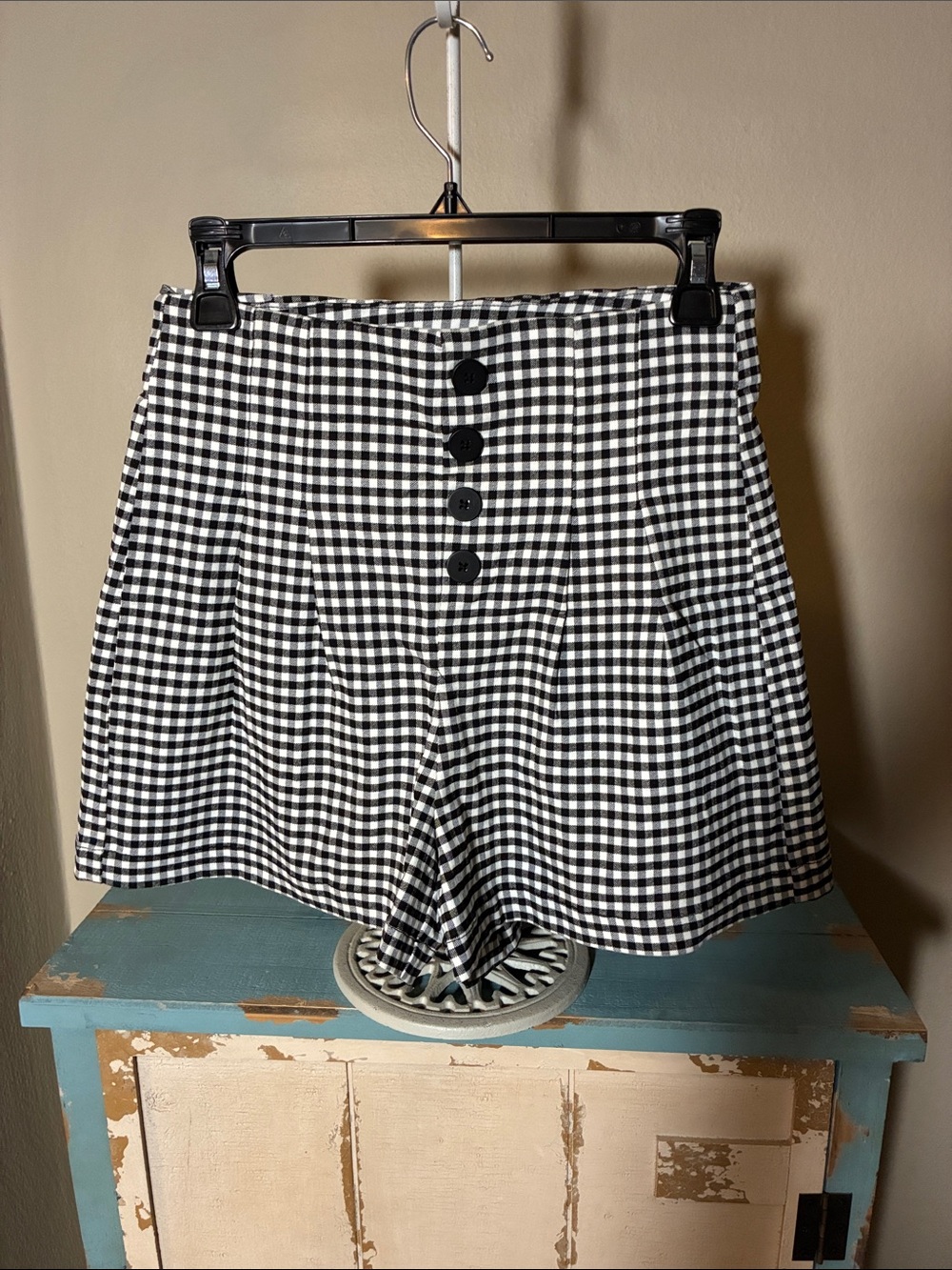 Shinestar Black & White Gingham High-Waist Button Shorts